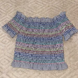 STORIA rainbow crop top off shoulder